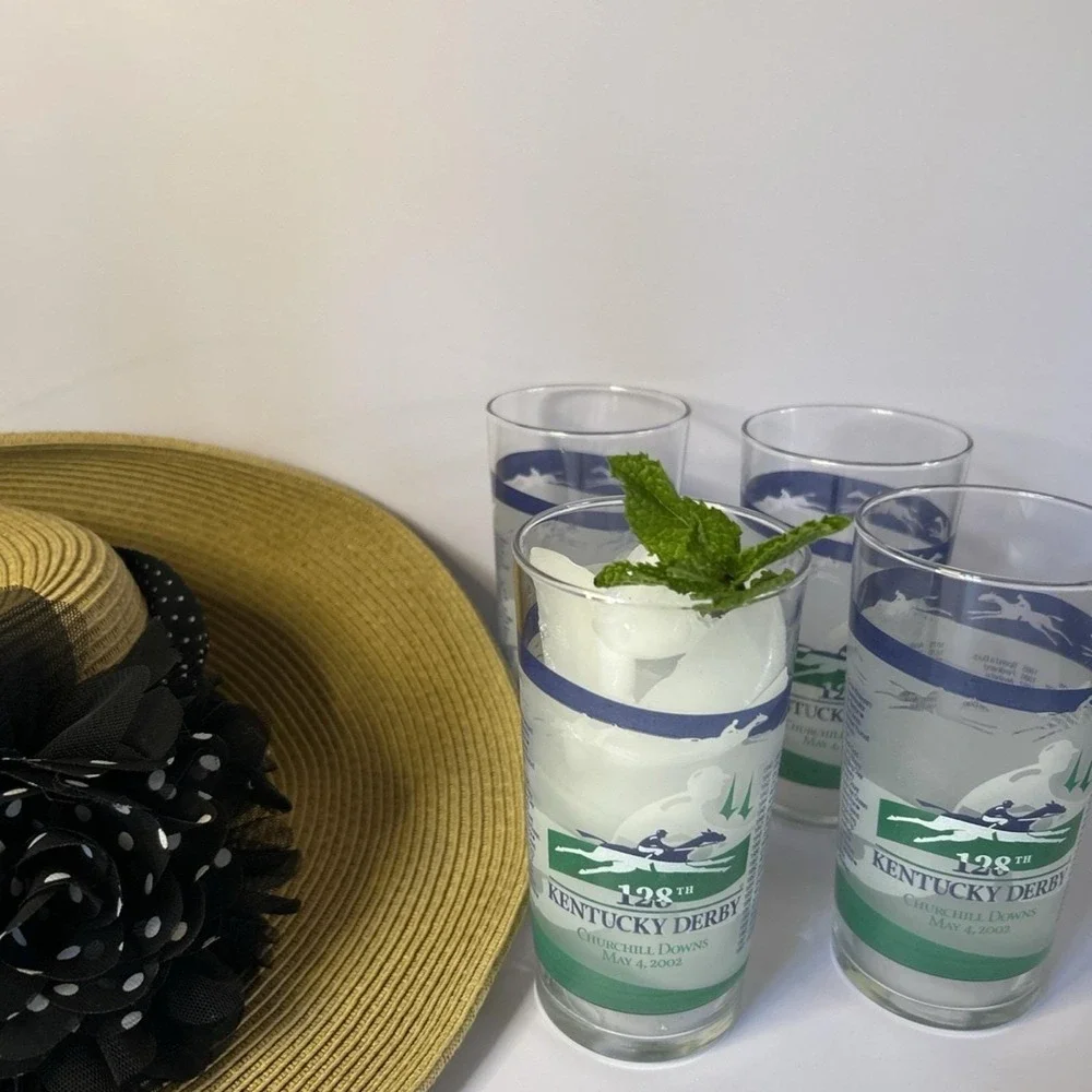 Set of 3 Kentucky Derby Churchill Downs Glasses Set Mint Julep Barware Vintage